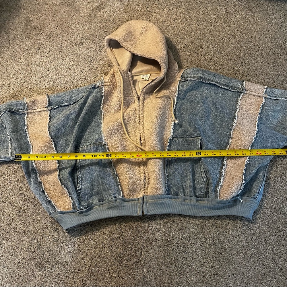 BiBi Blue Denim and Cream Sherpa Hooded Jacket - Picture 10 of 12